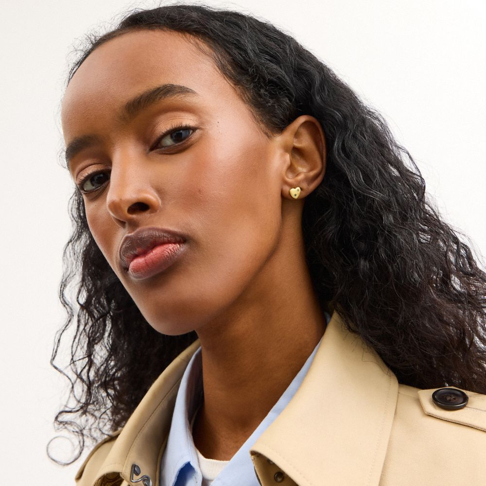 Coach Heart With Stones Stud Earrings Gold Multi