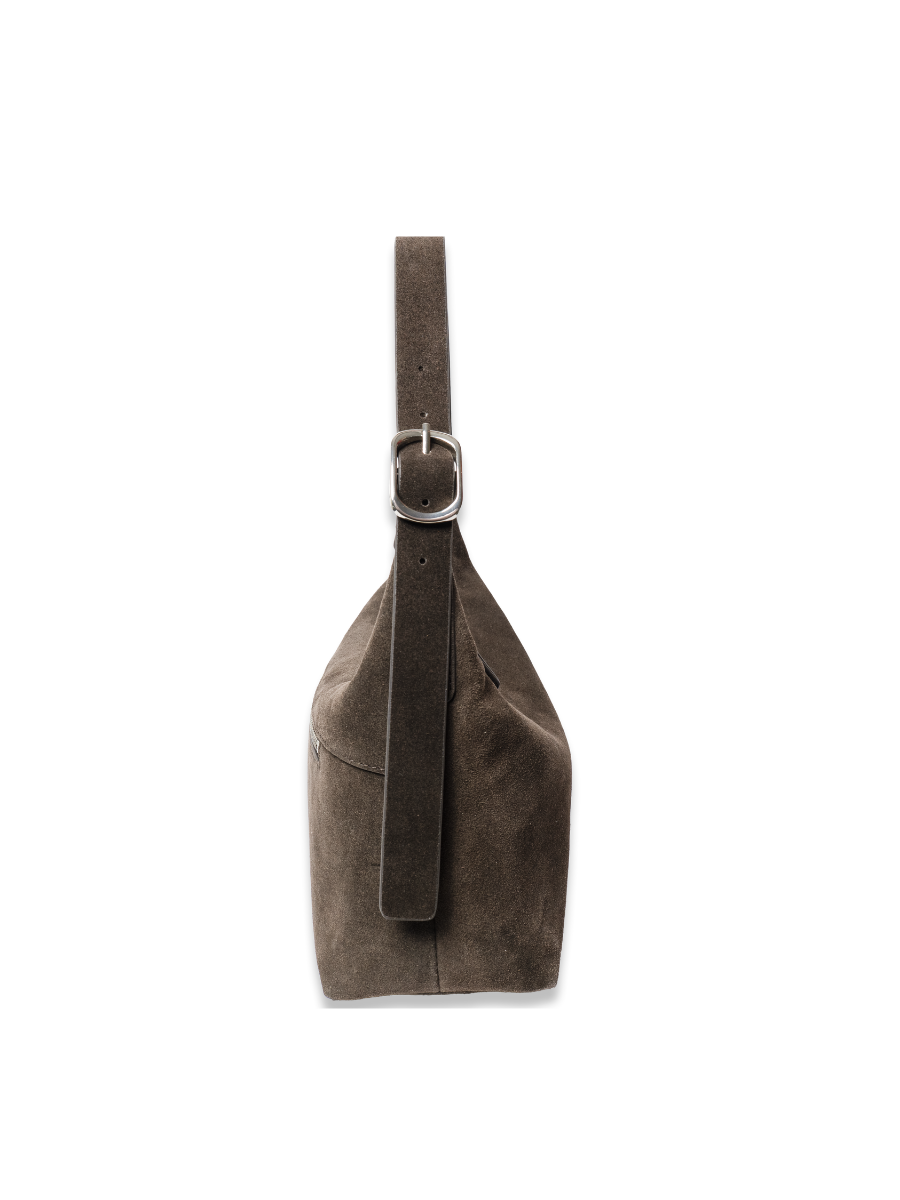 Camille -Ladies suede leather hobo bag, Ganache