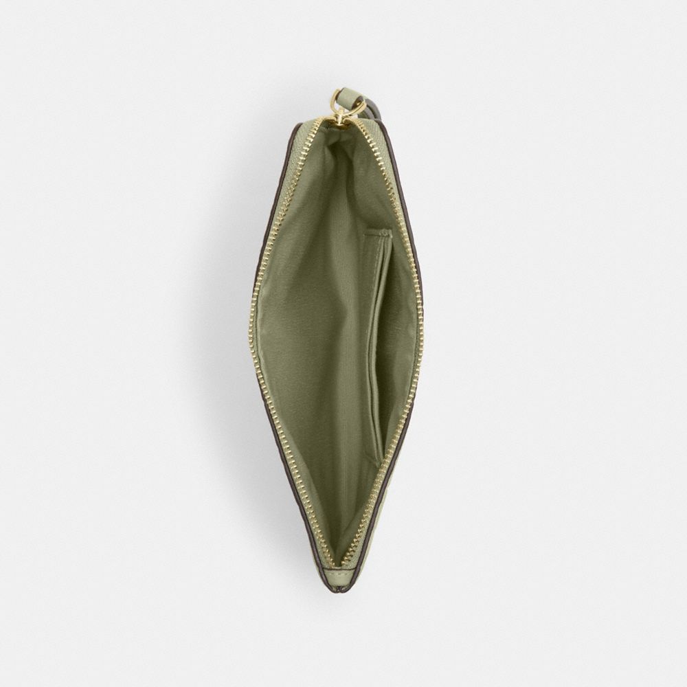 Coach Large Corner Zip Wristlet In Signature Leather Gold Pistachio