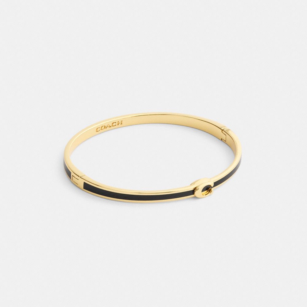 Coach Thin Enamel Signature Hinged Bangle Gold Black