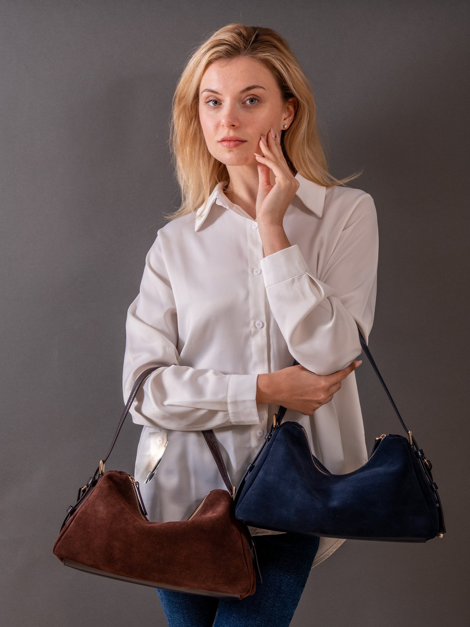 Velena - Ladies Suede Leather Baguette Bag | Navy