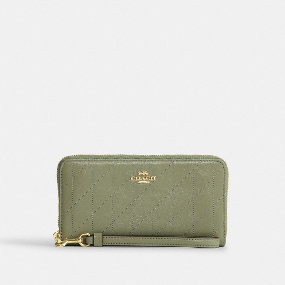 Coach Long Zip Around Wallet With Quilting Gold Pistachio