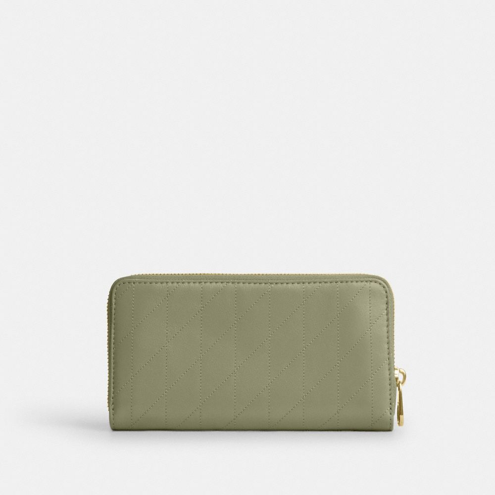 Coach Long Zip Around Wallet With Quilting Gold Pistachio