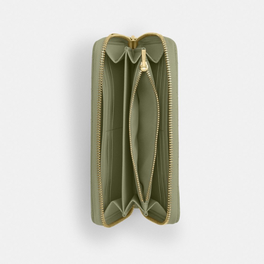 Coach Long Zip Around Wallet With Quilting Gold Pistachio
