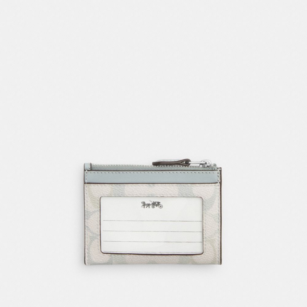 Coach Mini Skinny Id Case In Signature Canvas Silver Chalk Blue