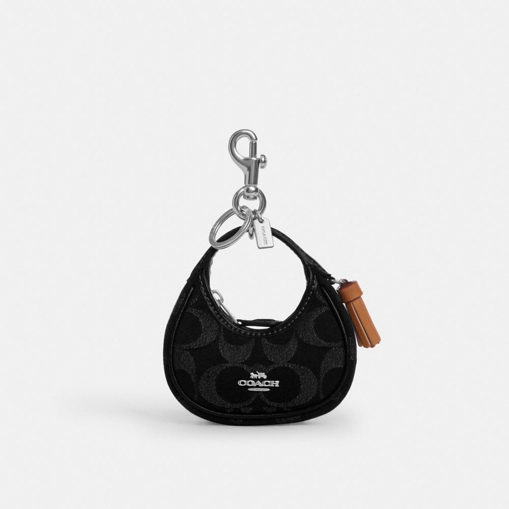 Coach Carmen Bag Charm In Signature Denim Silver Black
