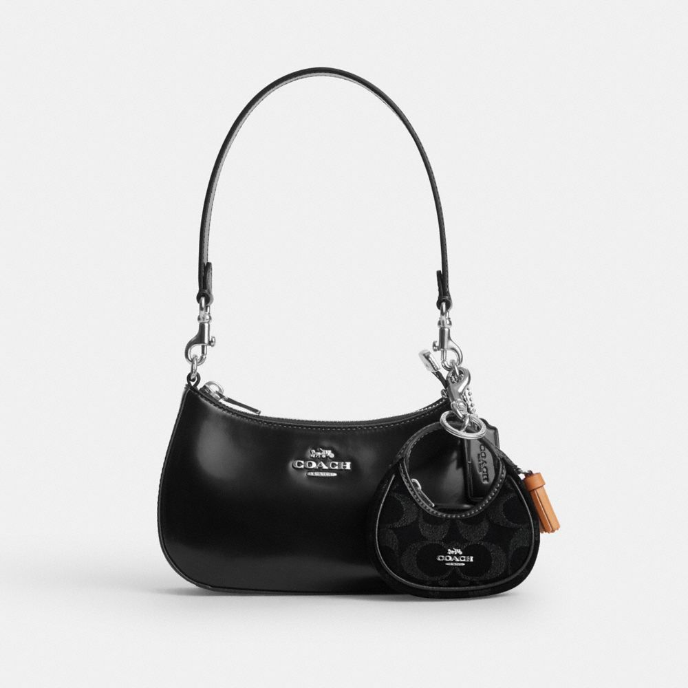 Coach Carmen Bag Charm In Signature Denim Silver Black