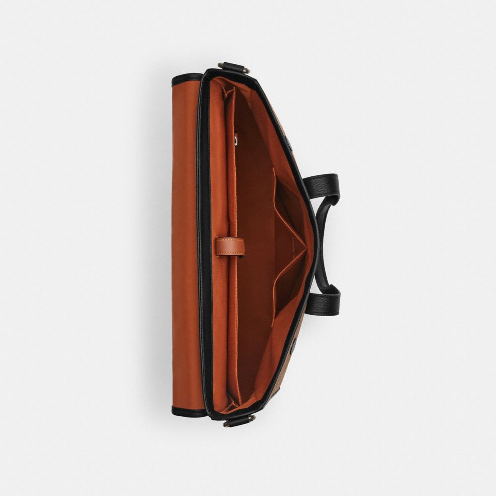 Coach Sullivan Portfolio Brief In Signature Canvas Gunmetal Tan Black