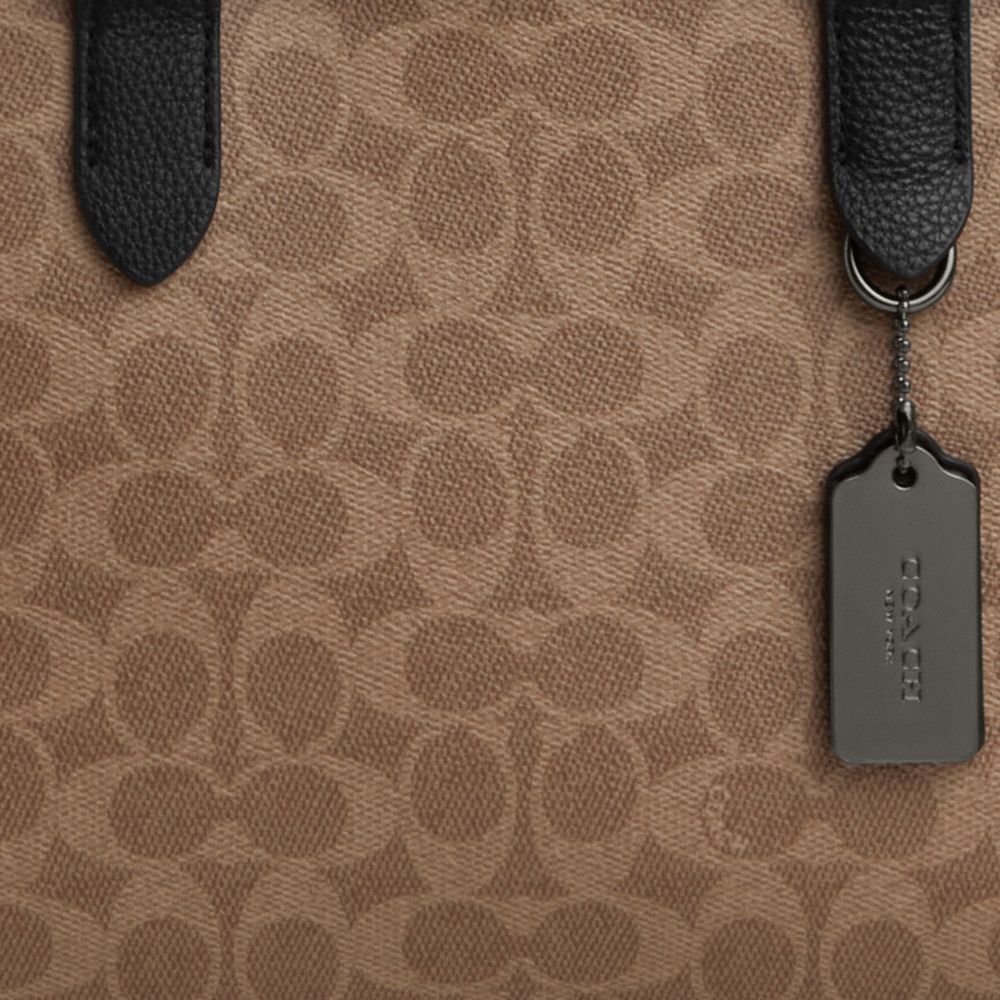 Coach Sullivan Portfolio Brief In Signature Canvas Gunmetal Tan Black