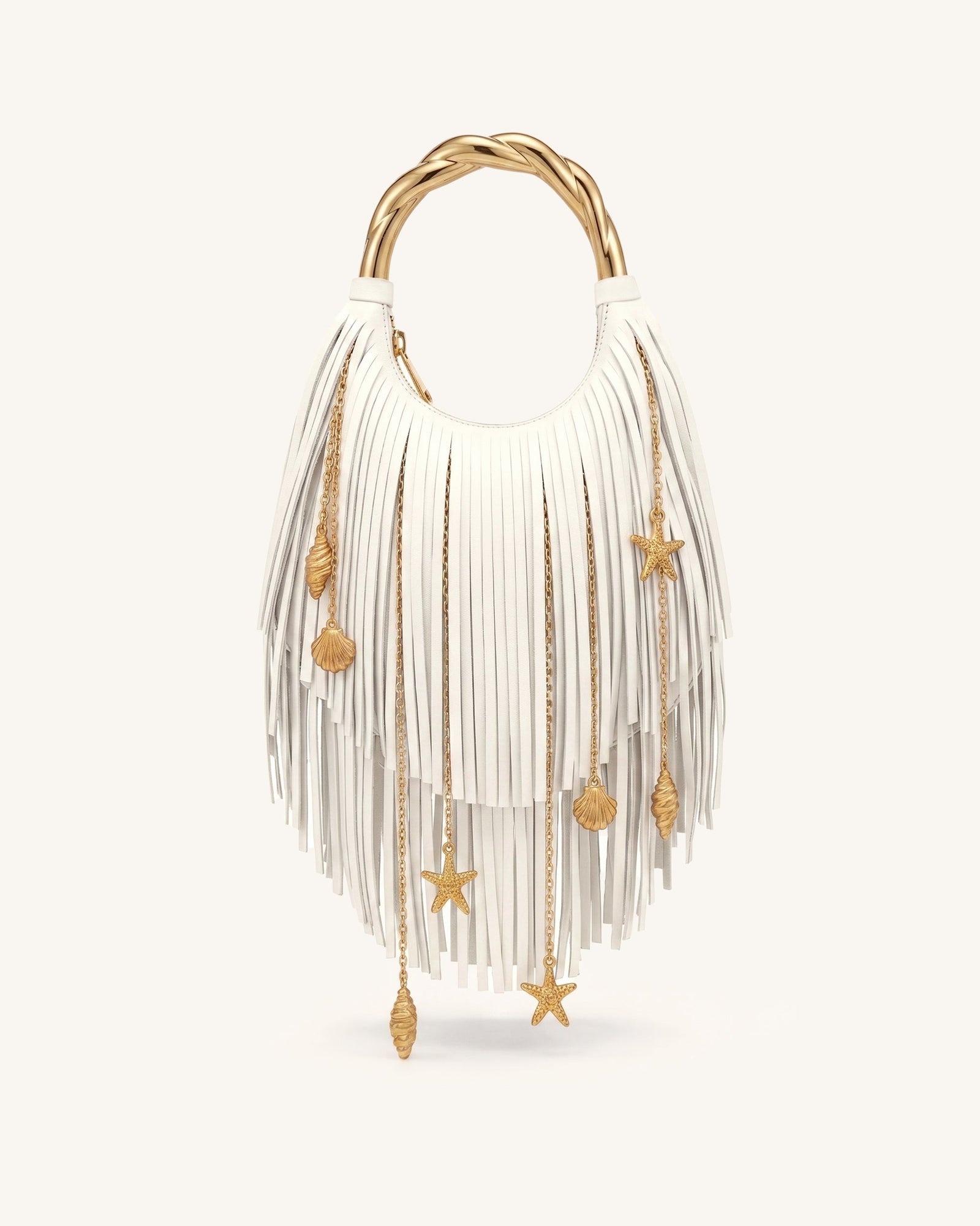 Chloe Metal Handle Fringe Top Handbag - Navy Blue