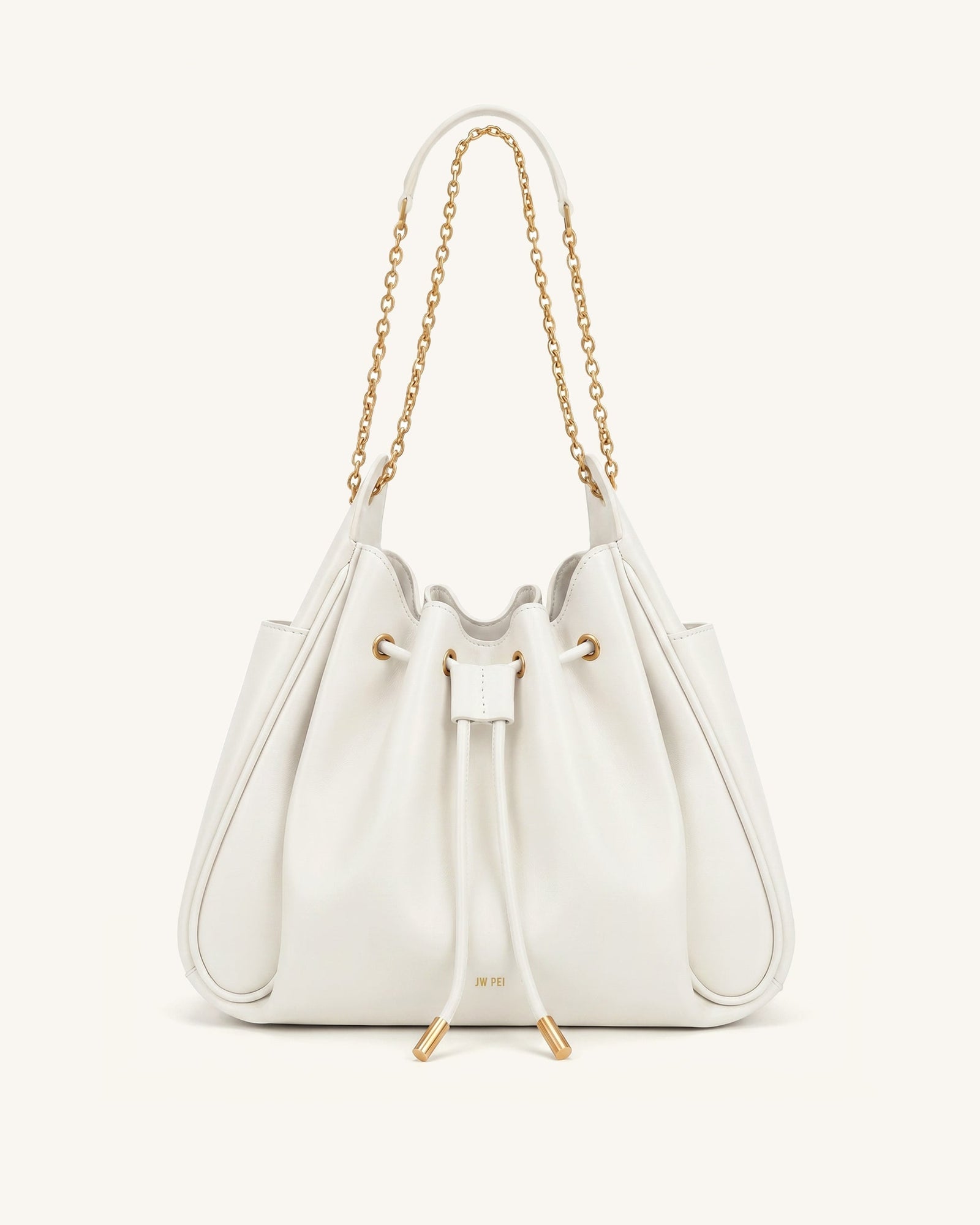Rowan Ruched Drawstring Chain Bucket Bag - Black