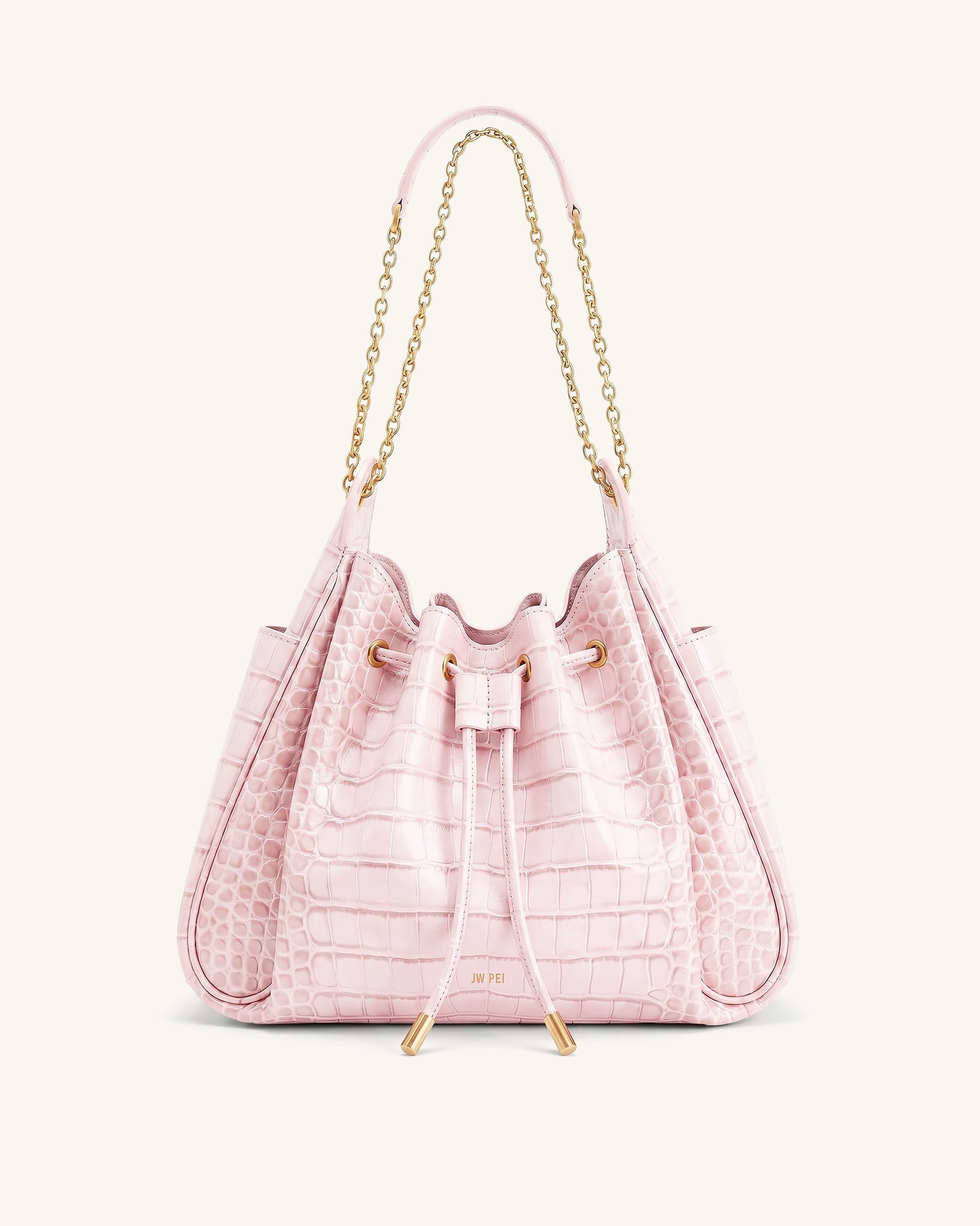 Rowan Ruched Drawstring Chain Bucket Bag - Black