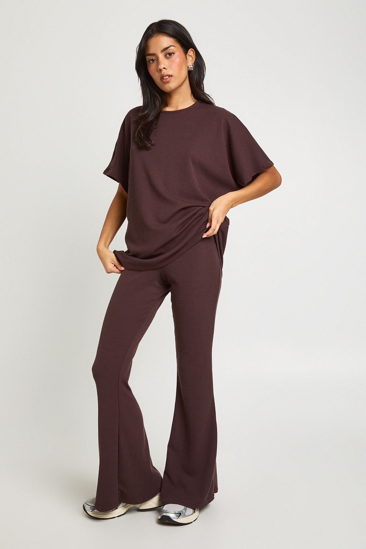 Two Tone Rib Flared Legging & Top Co Ord