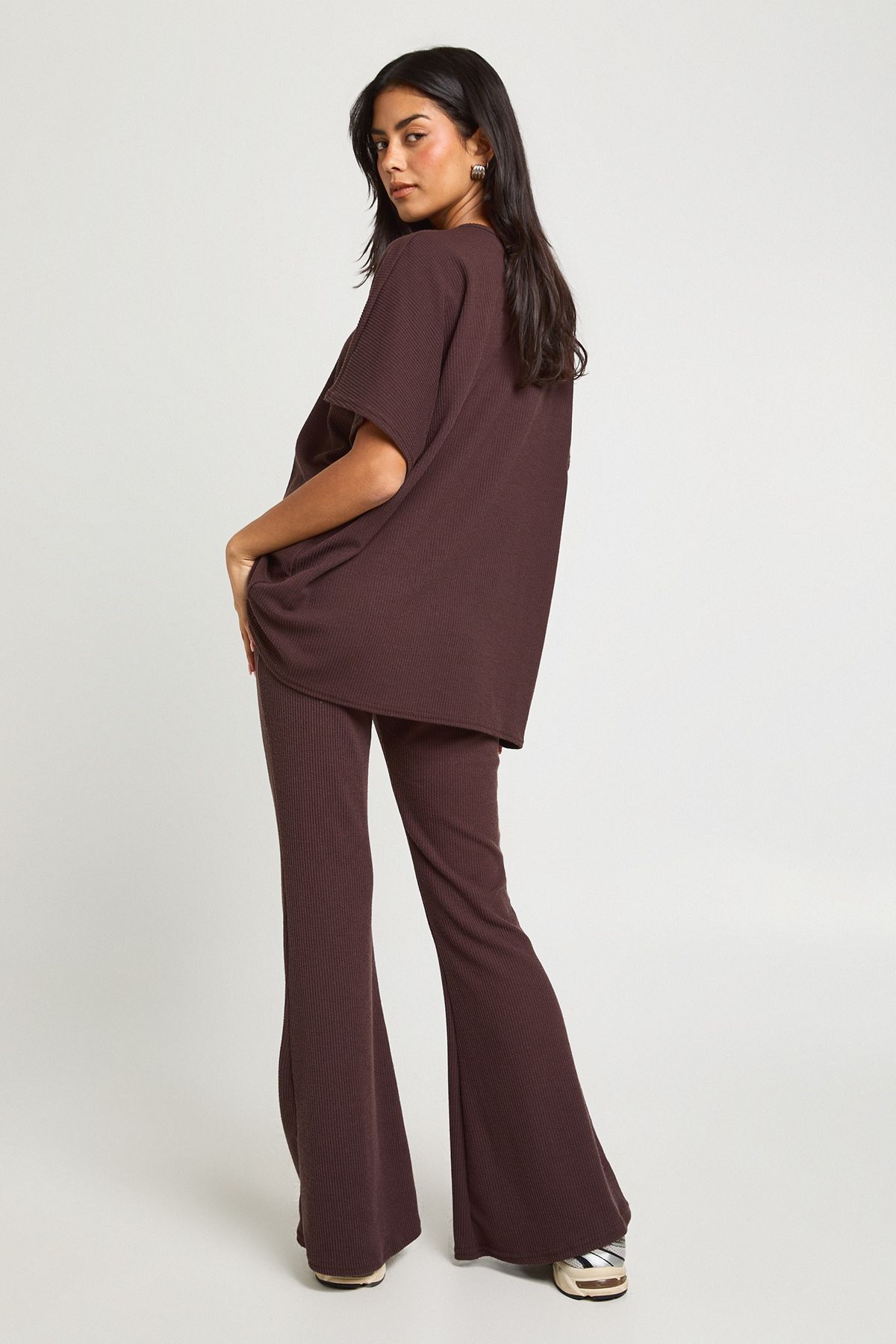 Two Tone Rib Flared Legging & Top Co Ord