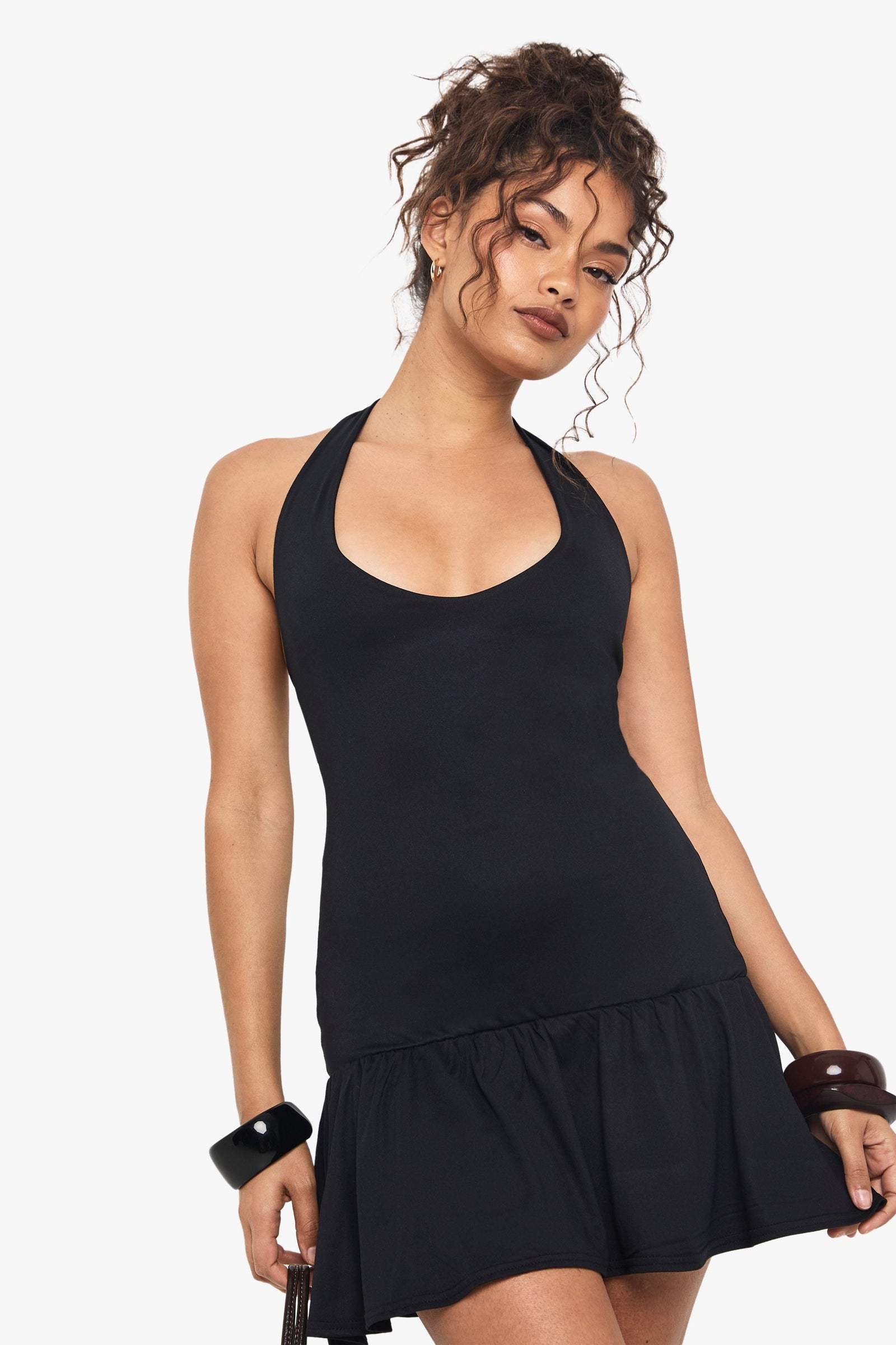 Ruffle Hem Halter Neck Dress