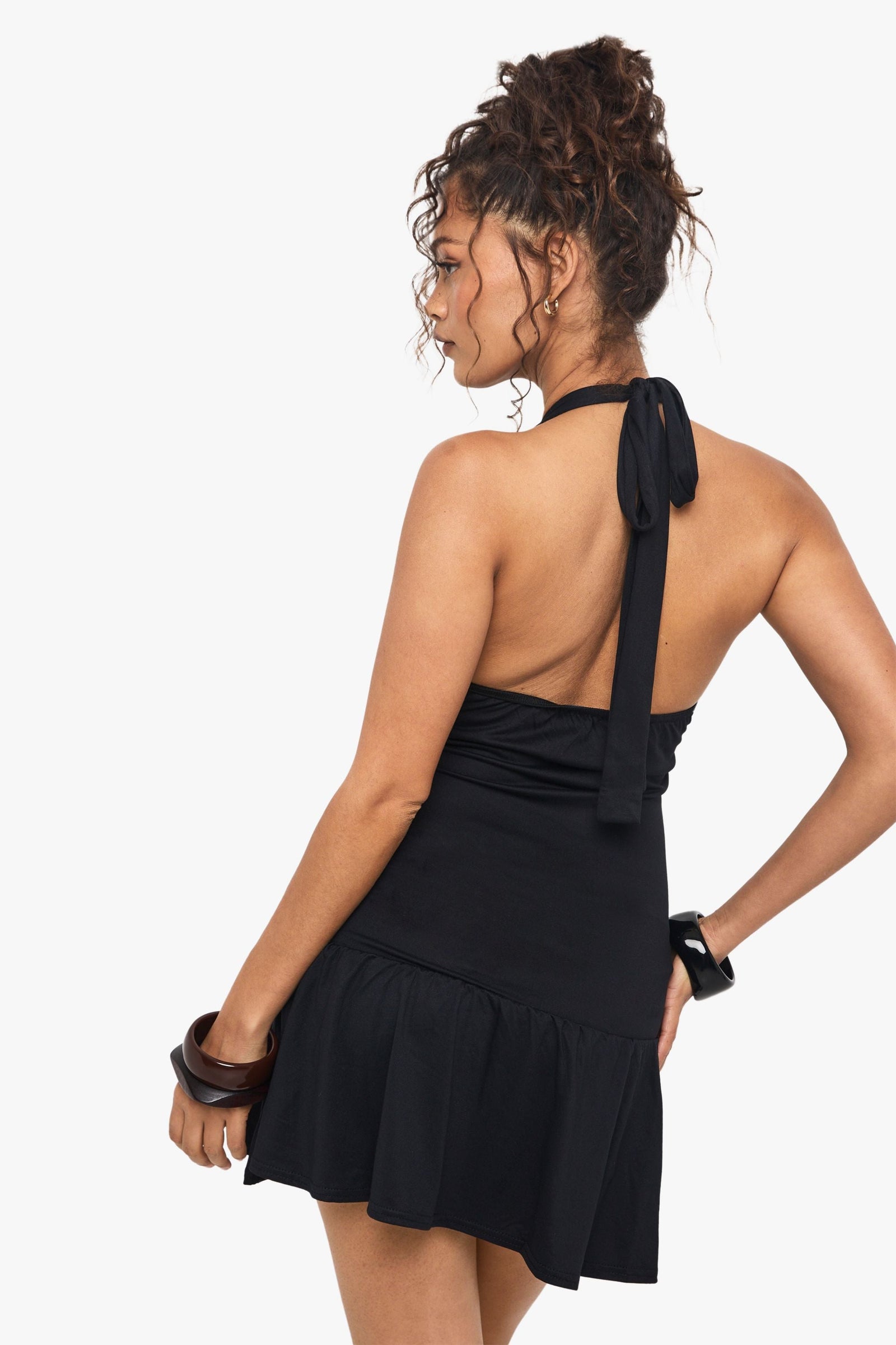 Ruffle Hem Halter Neck Dress