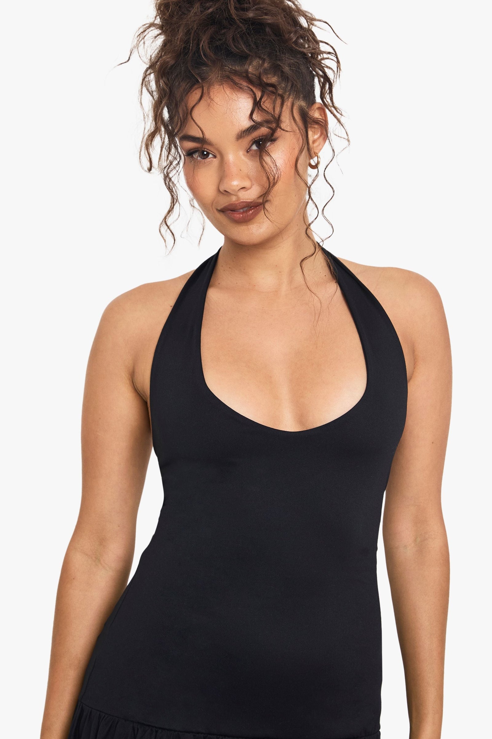 Ruffle Hem Halter Neck Dress