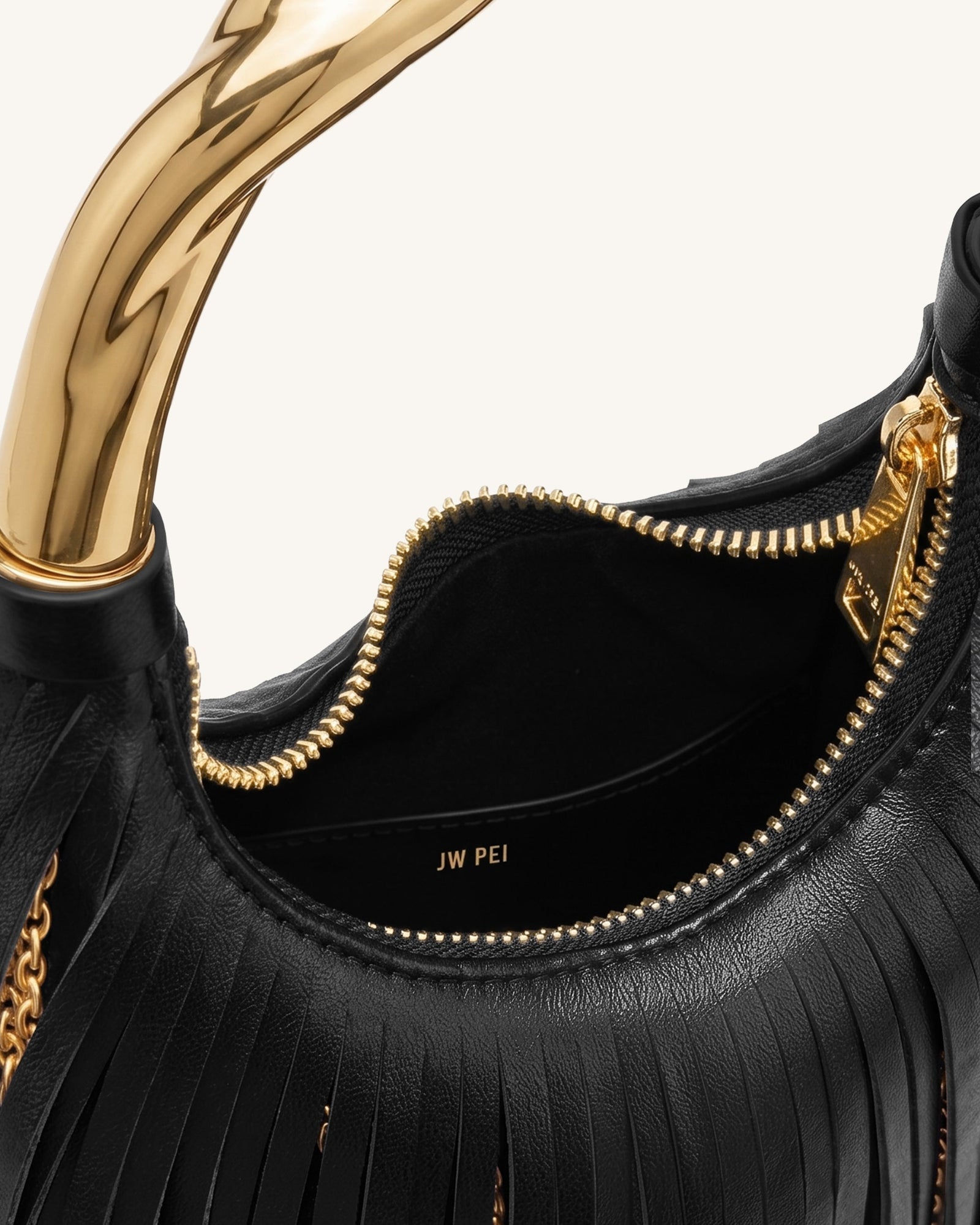 Chloe Metal Handle Fringe Top Handbag - Black