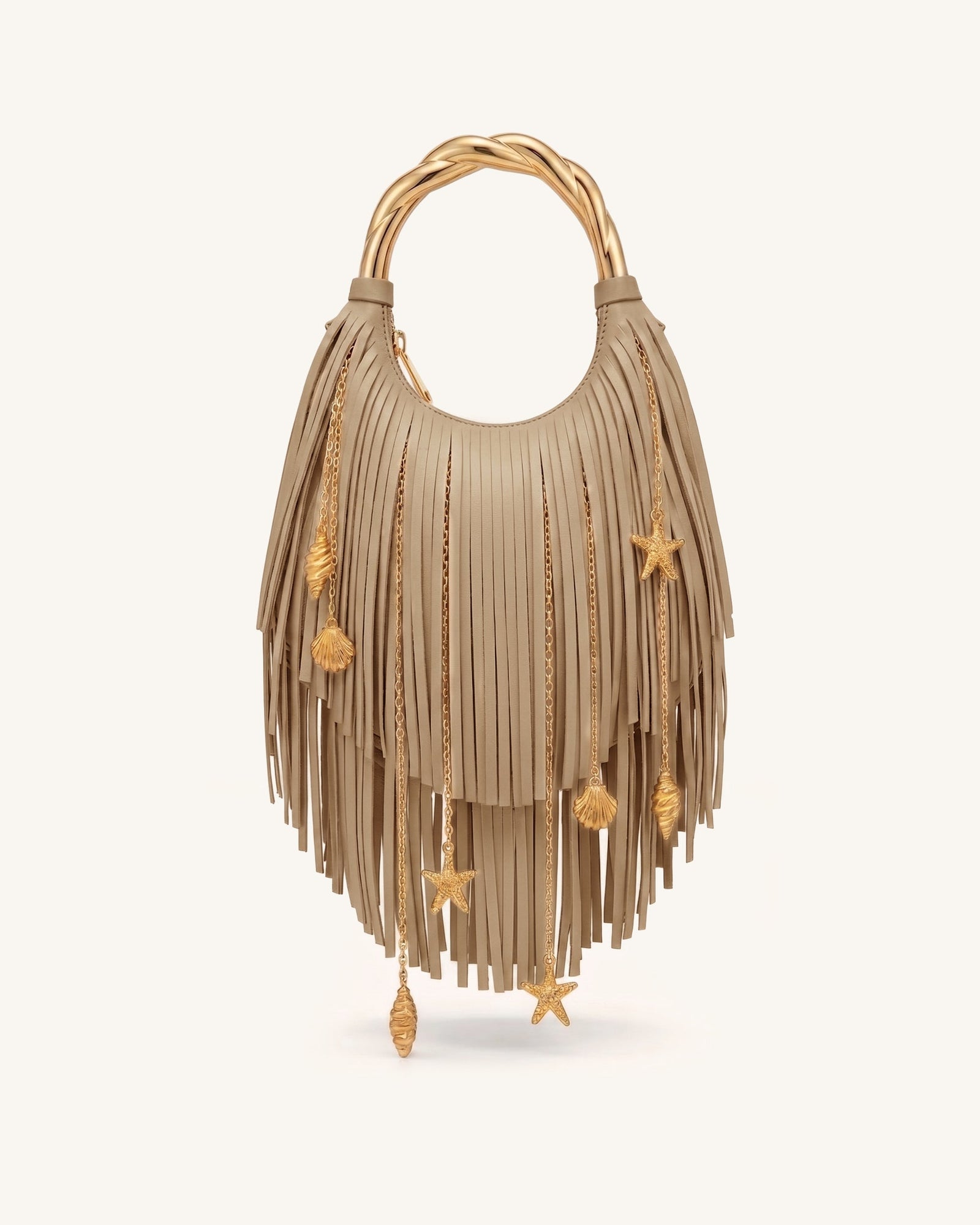 Chloe Metal Handle Fringe Top Handbag - Black