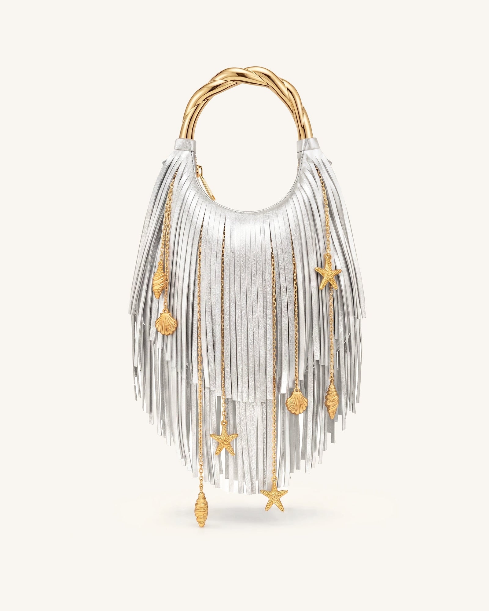 Chloe Metal Handle Fringe Top Handbag - Black