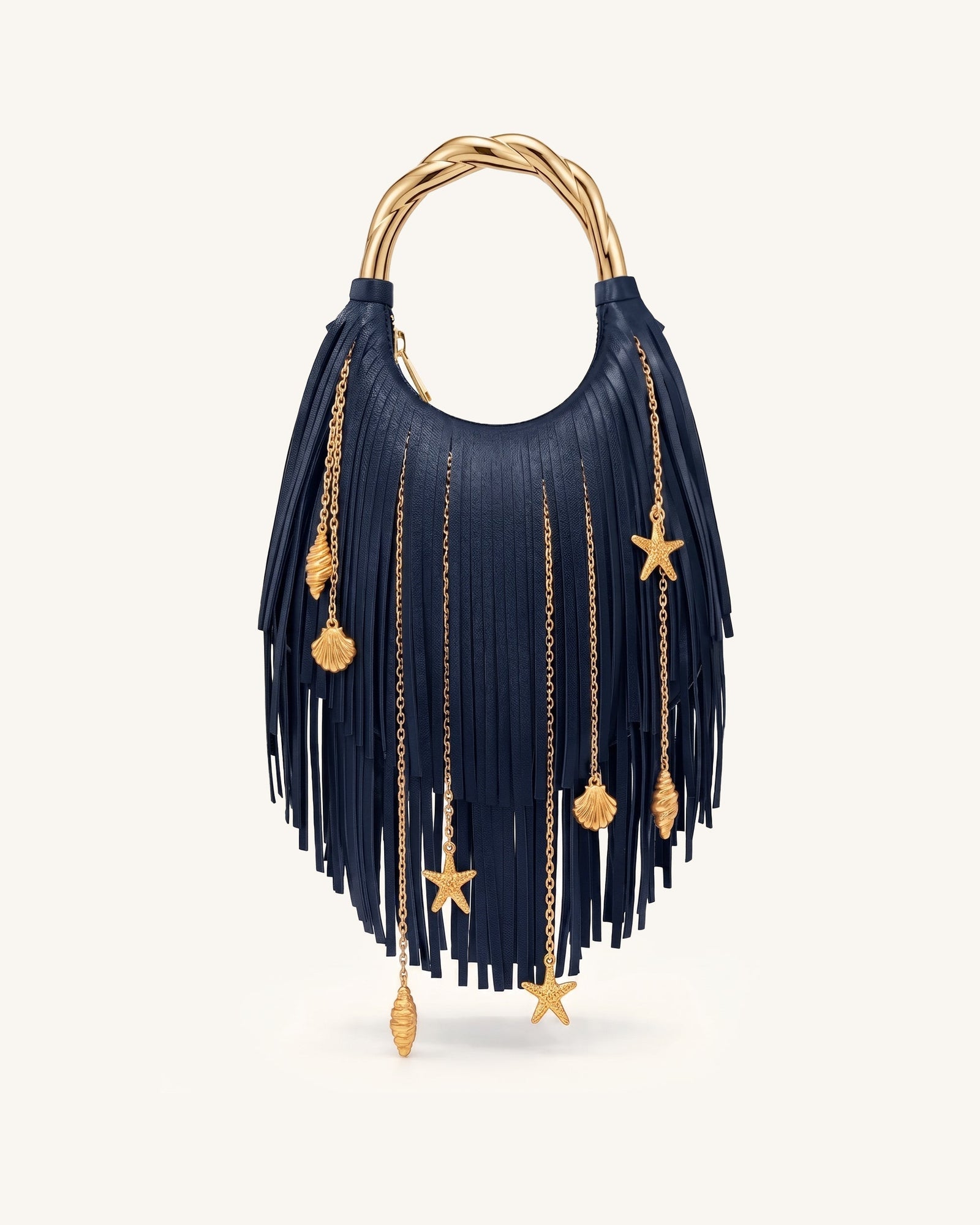 Chloe Metal Handle Fringe Top Handbag - Black