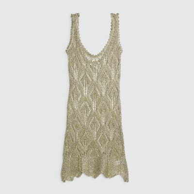 Khaki Metallic Knit Tunic Beach Dress