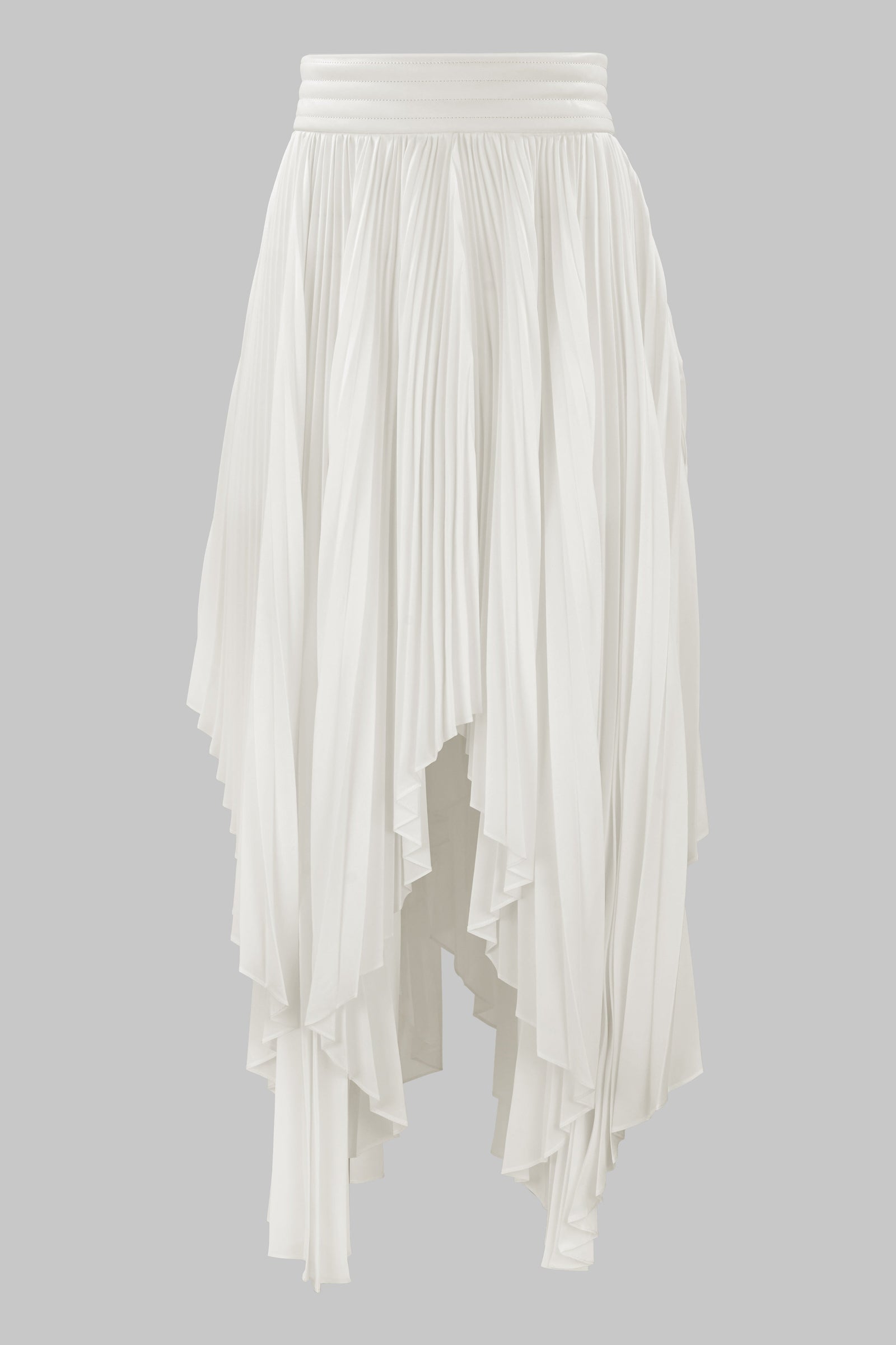 ASYMMETRIC PLEATED SKIRT W/ VEGAN LEATHER WAIST