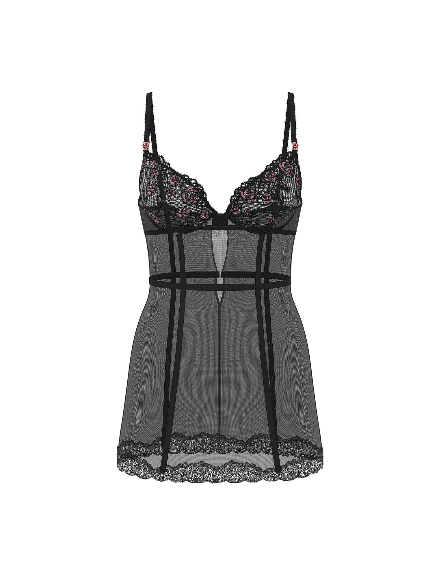 Tease Rose Embroidery Cupped Mini Slip Dress