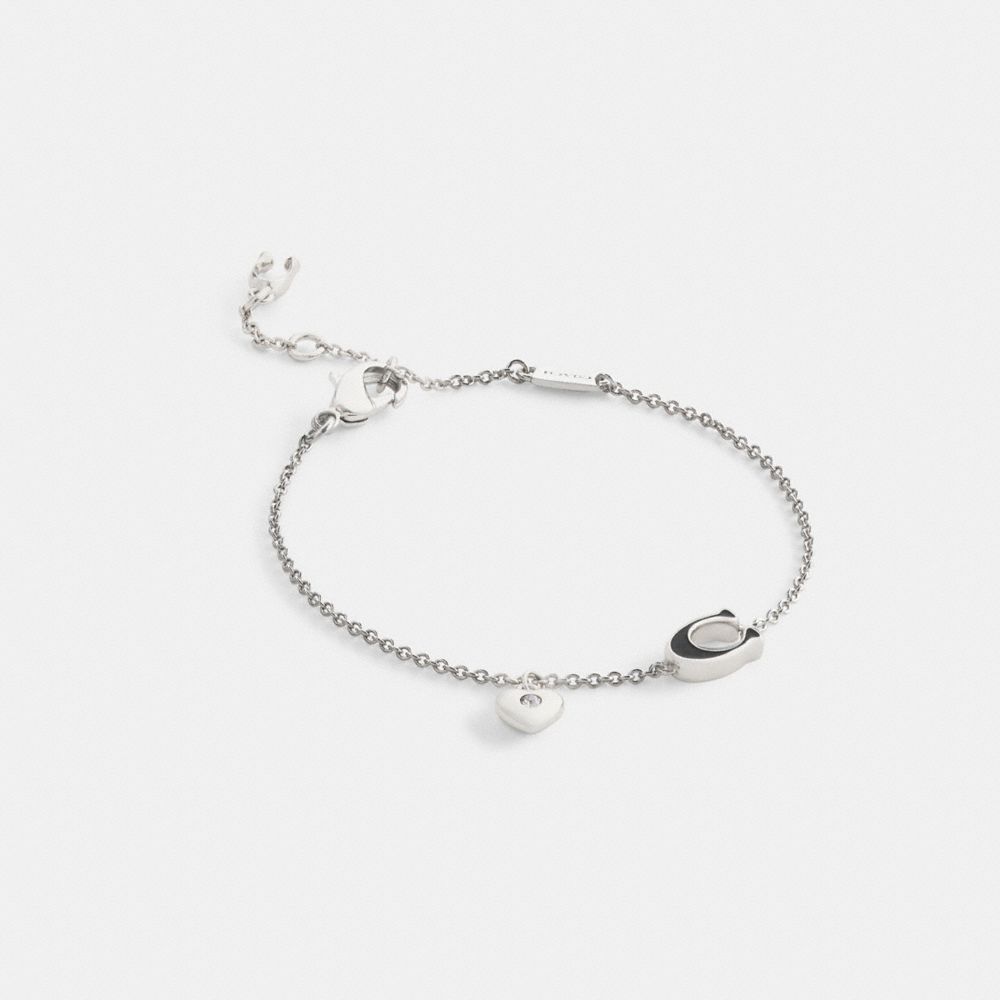 Enamel Signature Heart Charm Linear Bracelet