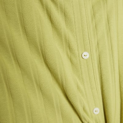 Green Sleeveless Ribbed Button Midi Dress