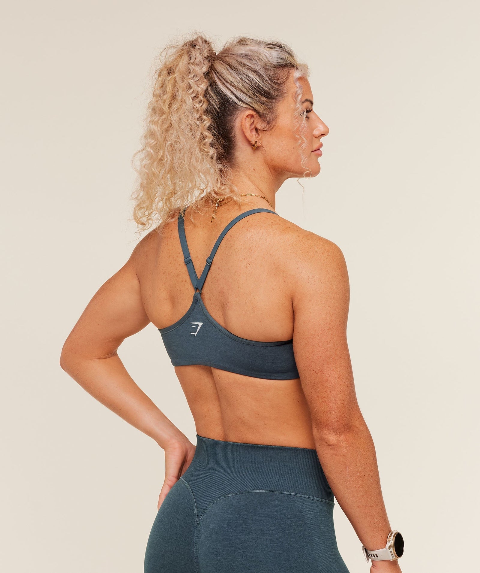 Women's Gymshark Interval Seamless Light Support Sports Bra Stealth Blue