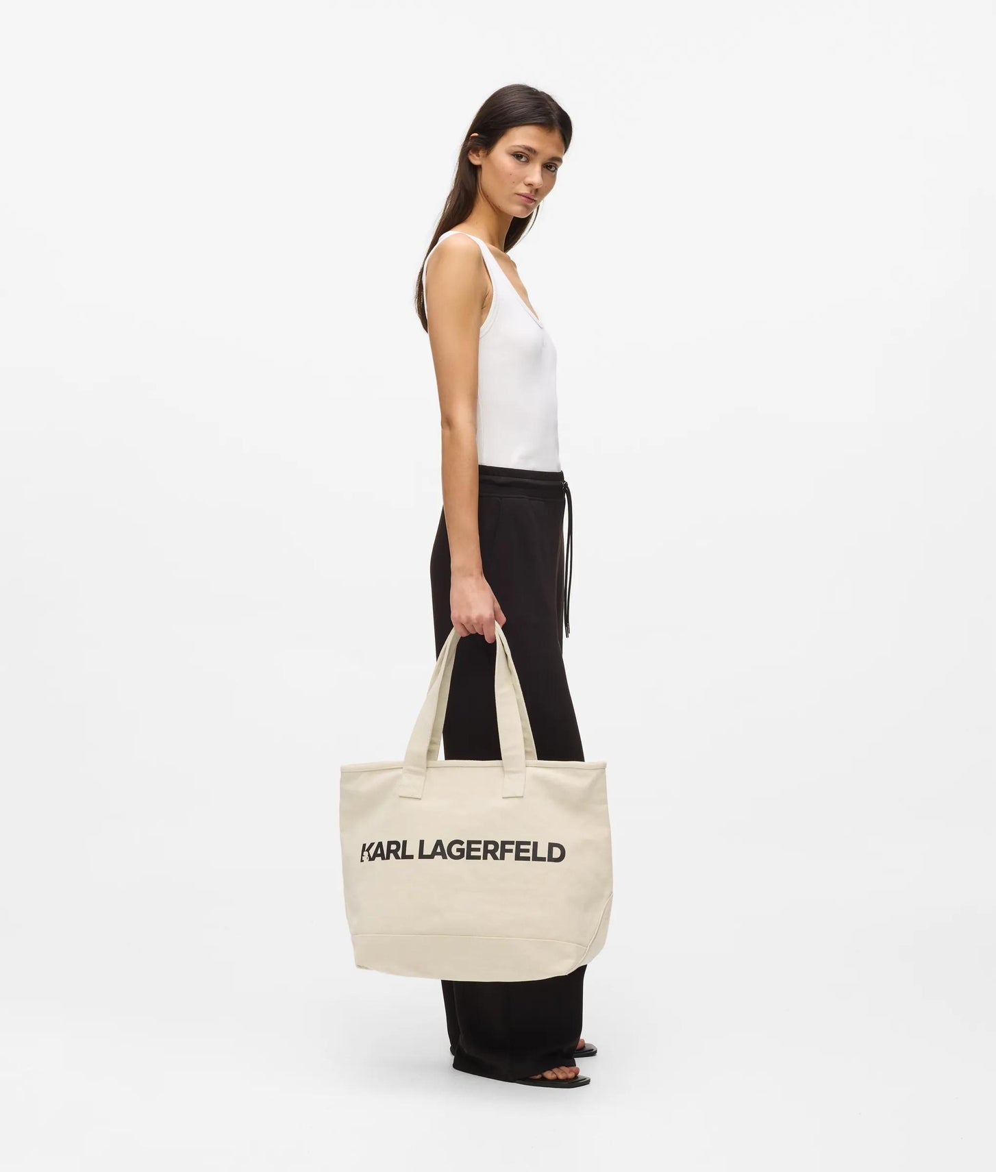 KarlLagerfeld Logo Extra Large Tote Bag Natural