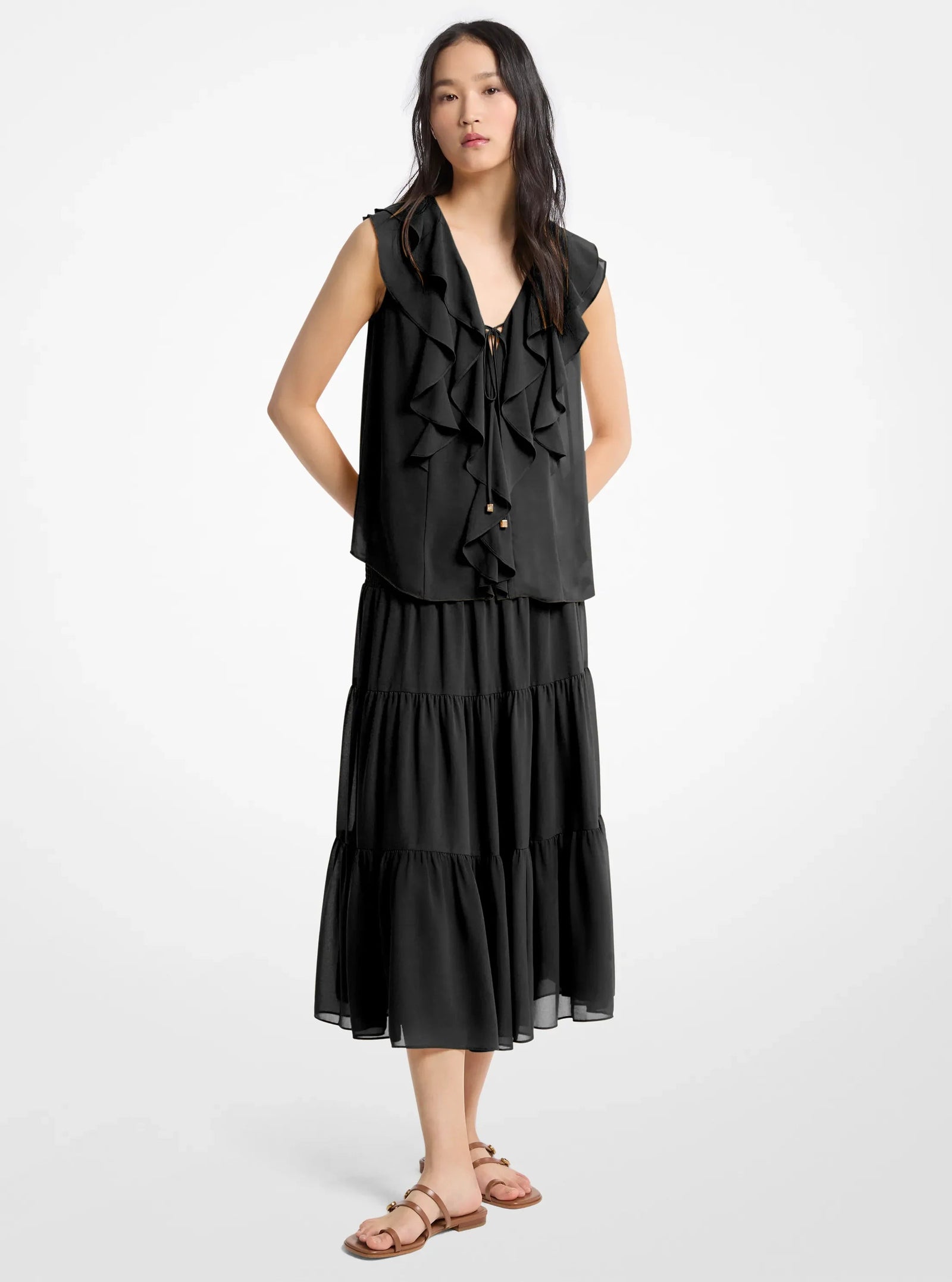 Michael Kors Ruffled Georgette Blouse BLACK