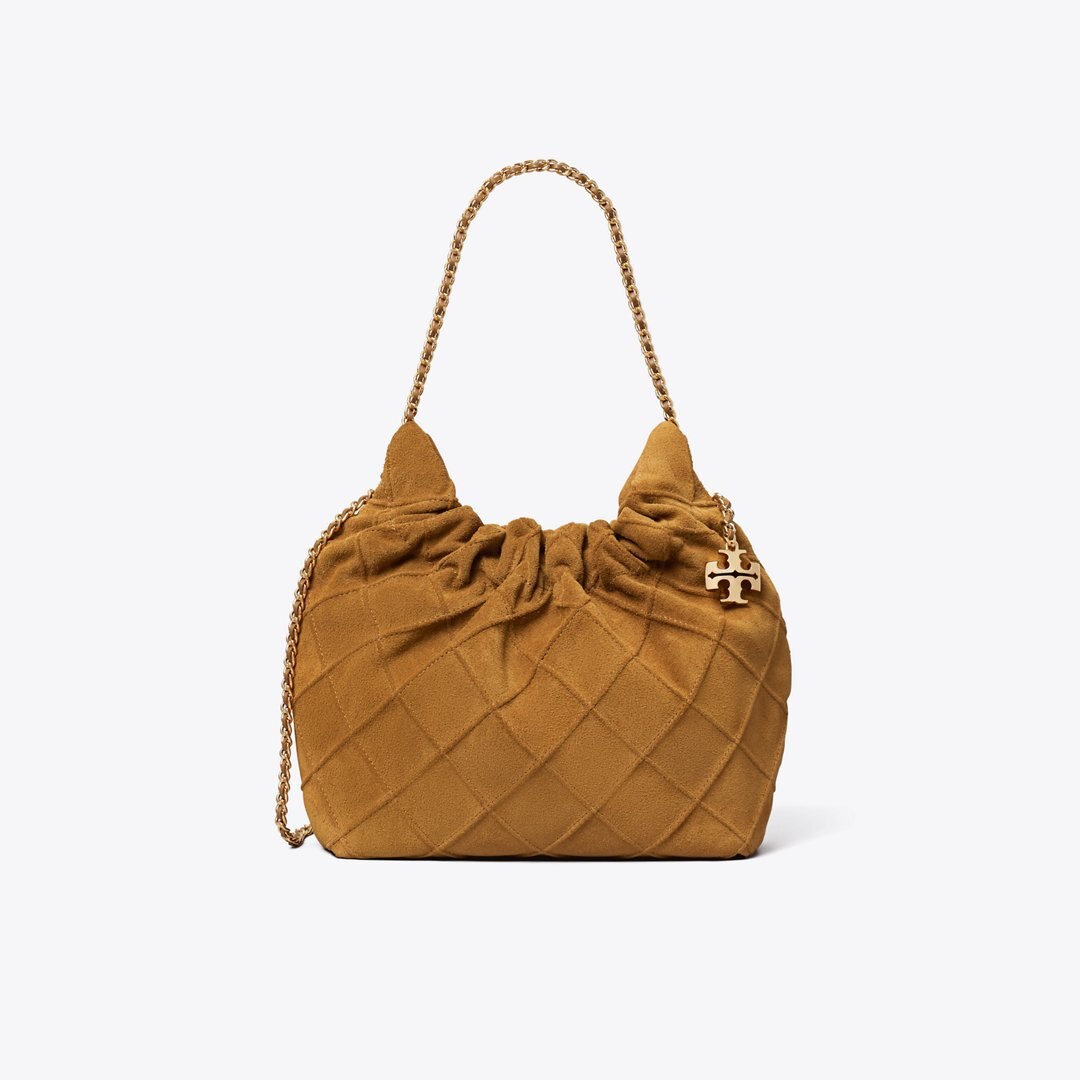 Tory Burch Mini Fleming Soft Suede Hobo Bag CHICORY BROWN