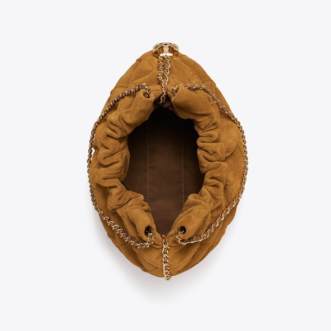 Tory Burch Mini Fleming Soft Suede Hobo Bag CHICORY BROWN