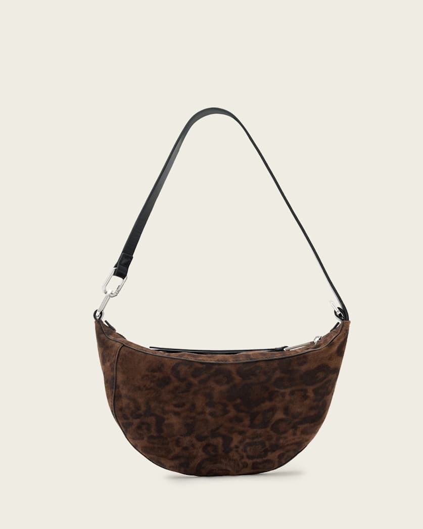 AllSaints Luna Leopard Print Suede Shoulder Bag Women's Leopard Brown Women's