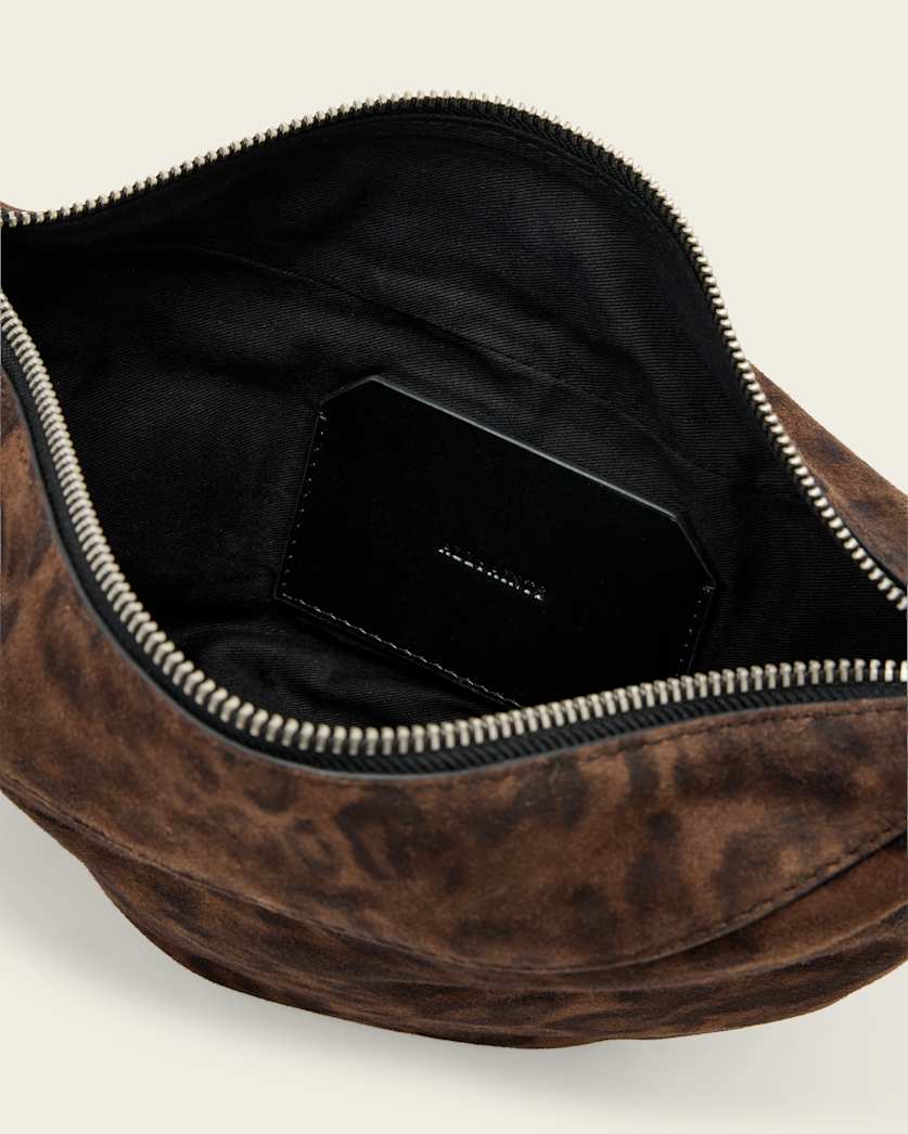 AllSaints Luna Leopard Print Suede Shoulder Bag Women's Leopard Brown Women's