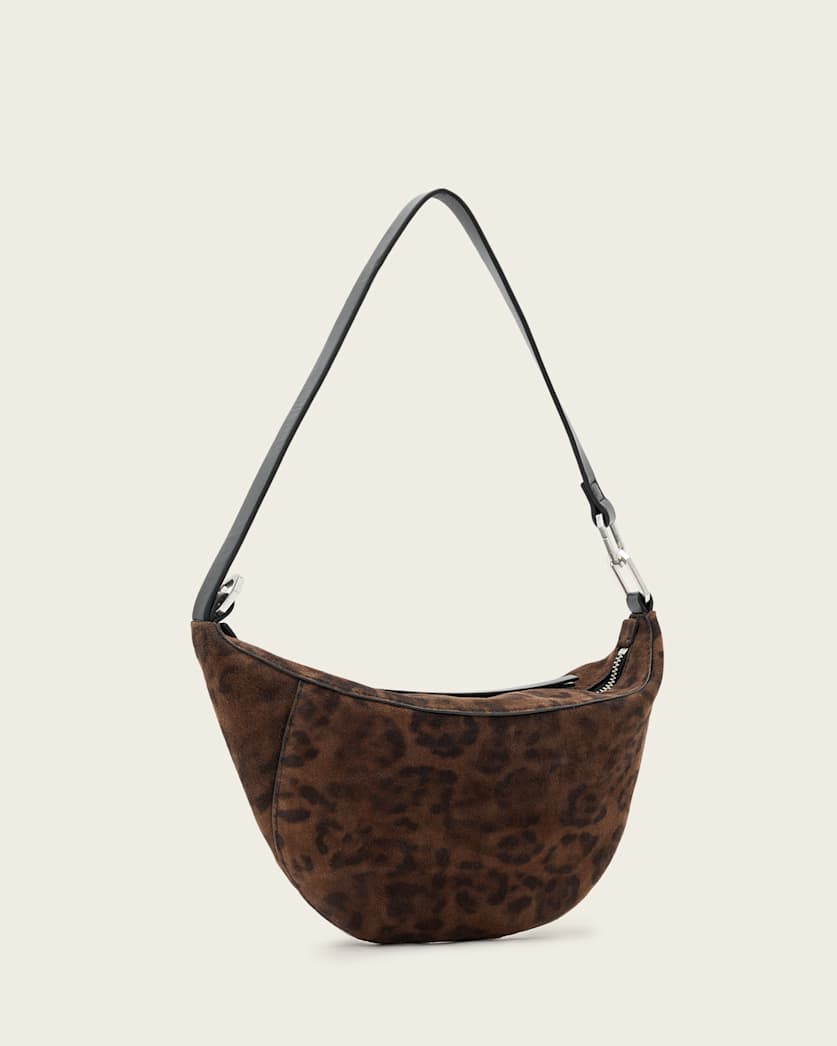 AllSaints Luna Leopard Print Suede Shoulder Bag Women's Leopard Brown Women's