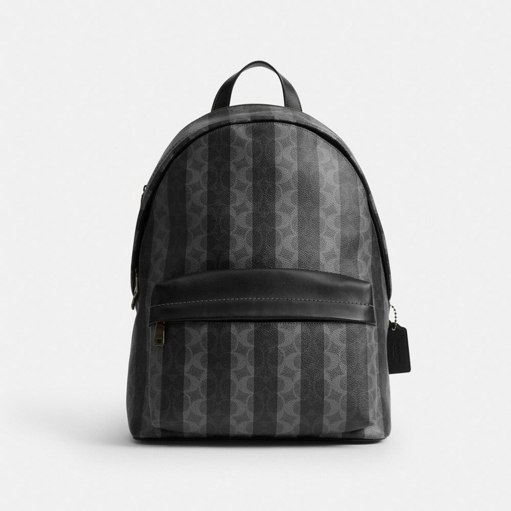 Coach Taylor Backpack In Signature Canvas With Stripes Gunmetal Black Grey