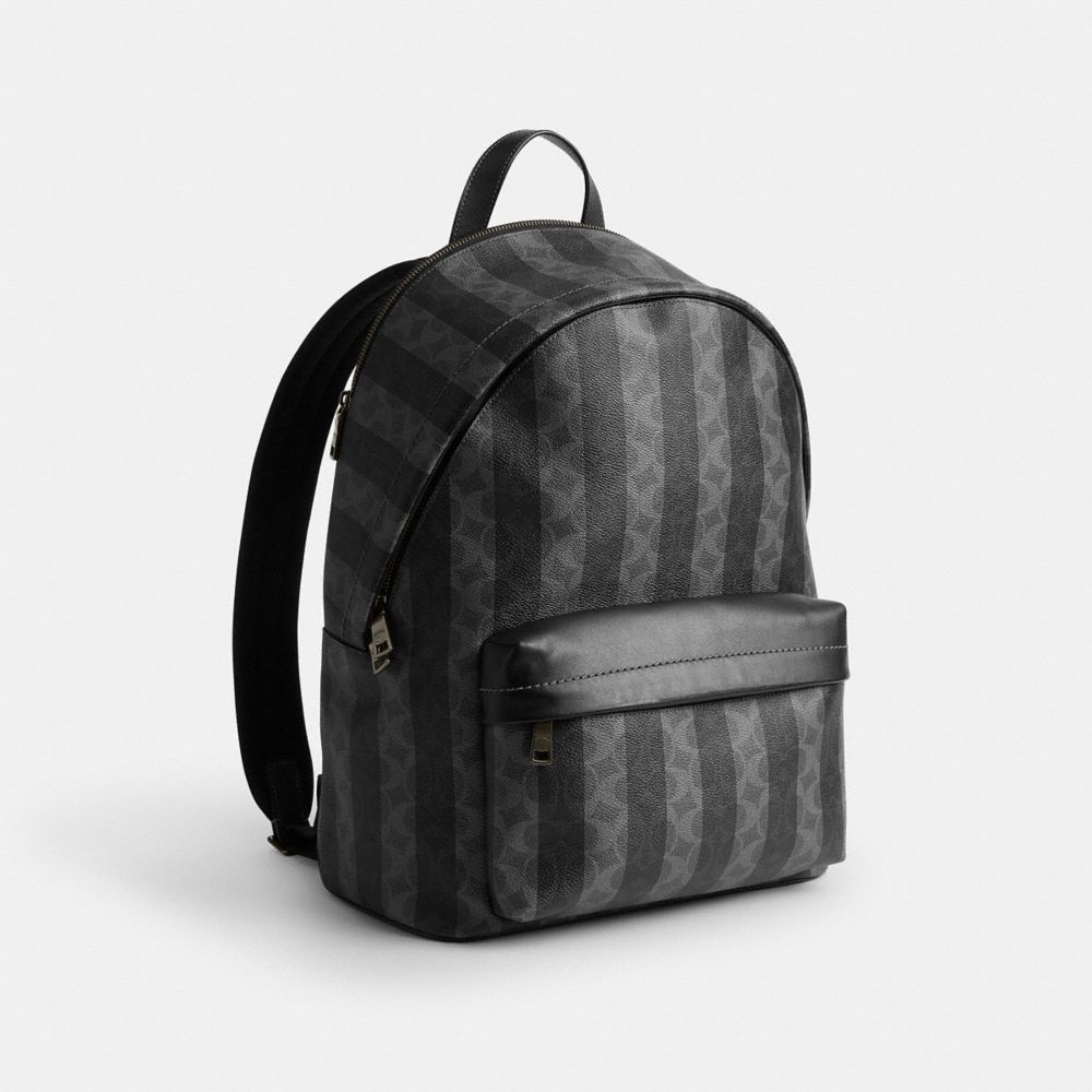 Coach Taylor Backpack In Signature Canvas With Stripes Gunmetal Black Grey