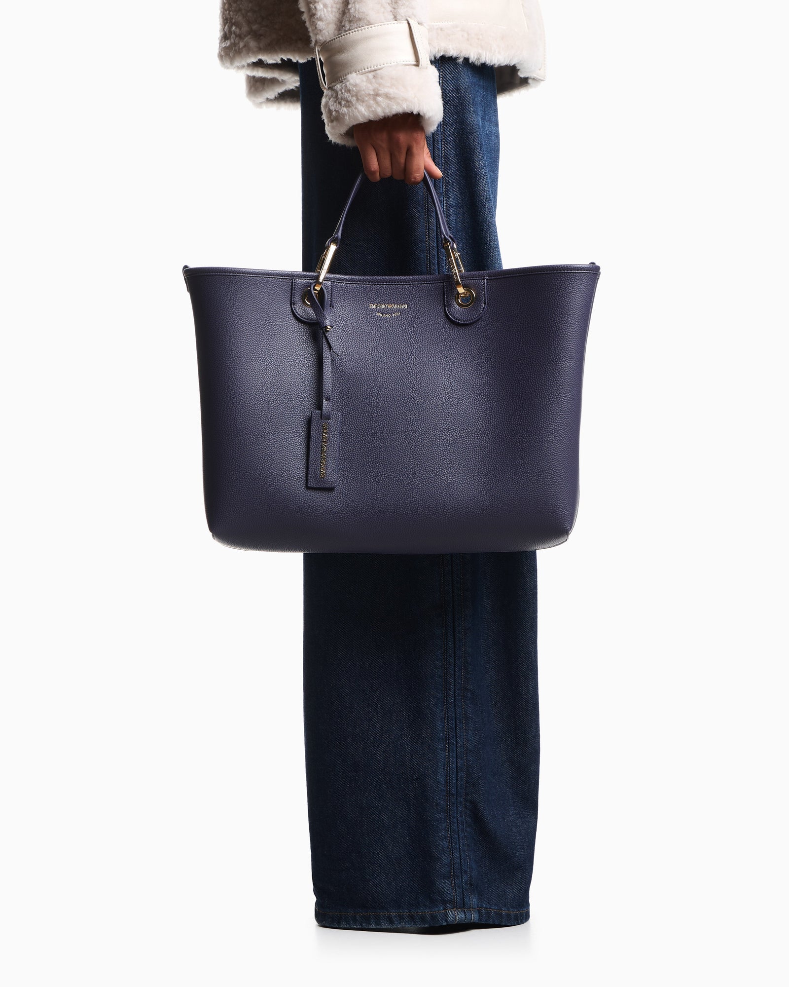Emporio Armani Shopping bag with a pebbled texture and dual top handles
