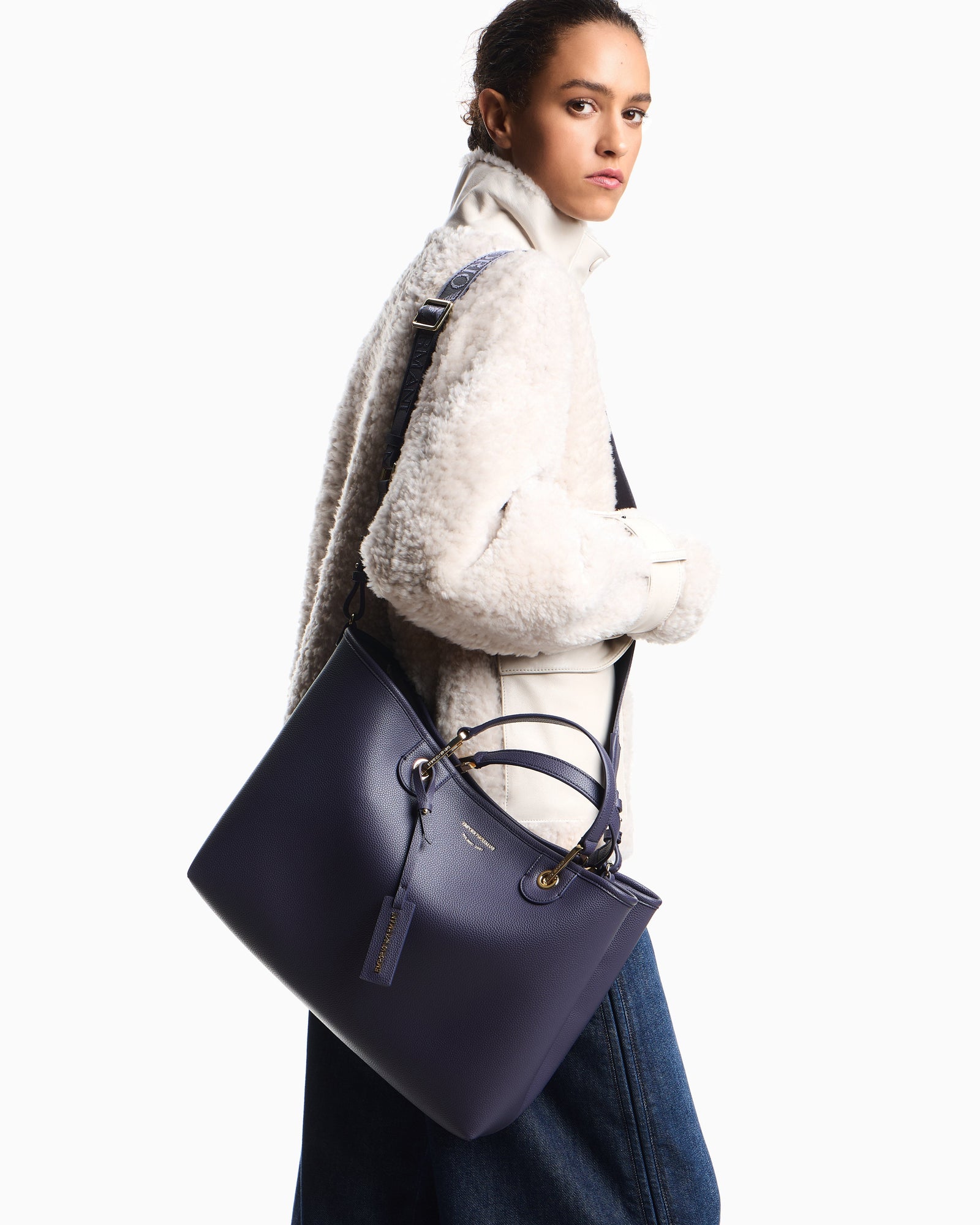 Emporio Armani Shopping bag with a pebbled texture and dual top handles