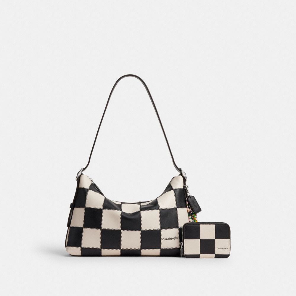 Coach Zip Around Wallet In Checkerboard Upcrafted Leather Black Chalk