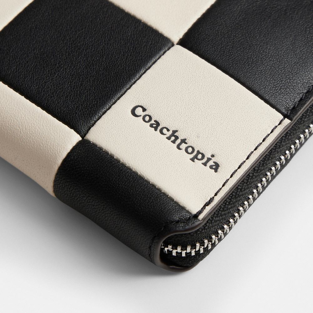 Coach Zip Around Wallet In Checkerboard Upcrafted Leather Black Chalk