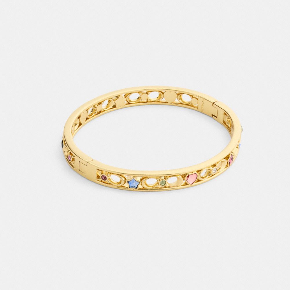 Coach Stars And Hearts Hinged Bangle Gold Multi