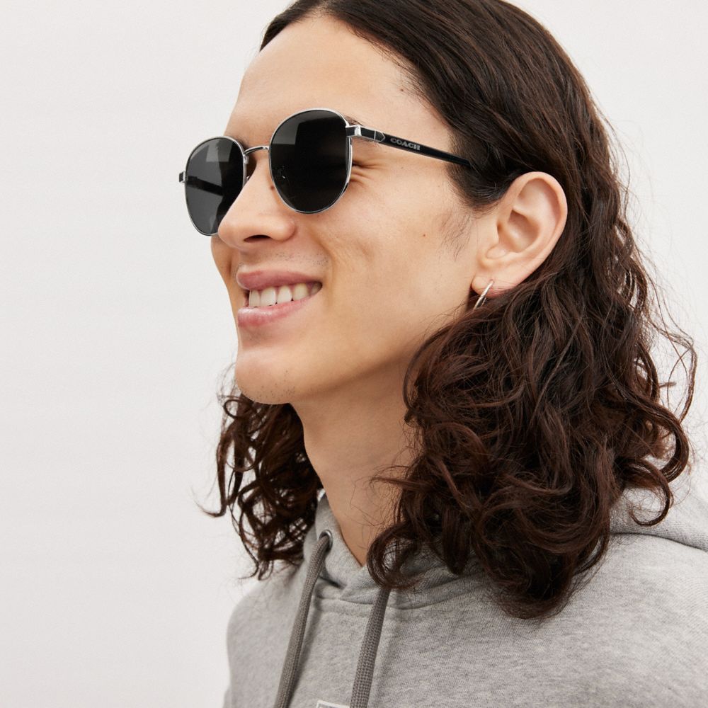 Coach Metal Round Sunglasses Silver Black