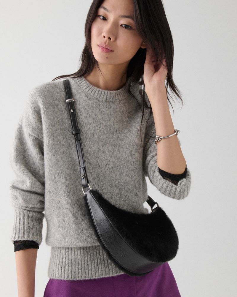 KateSpade Duo Shearling Bear Crossbody Bag Black Multi