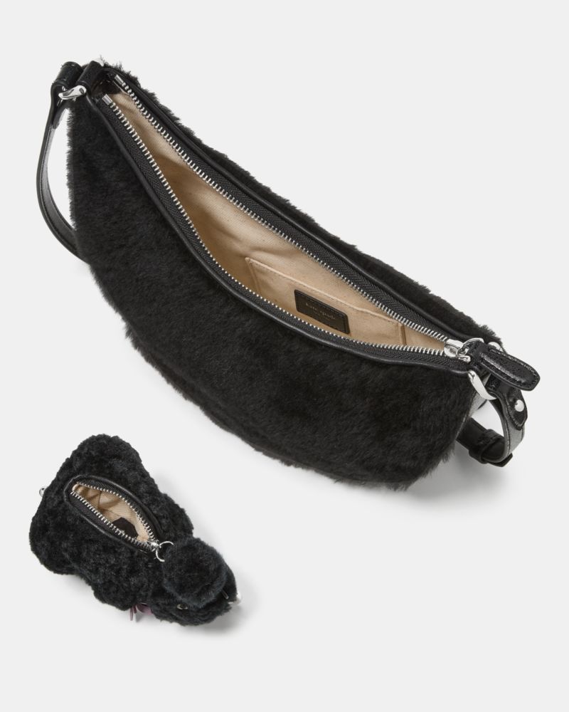 KateSpade Duo Shearling Bear Crossbody Bag Black Multi