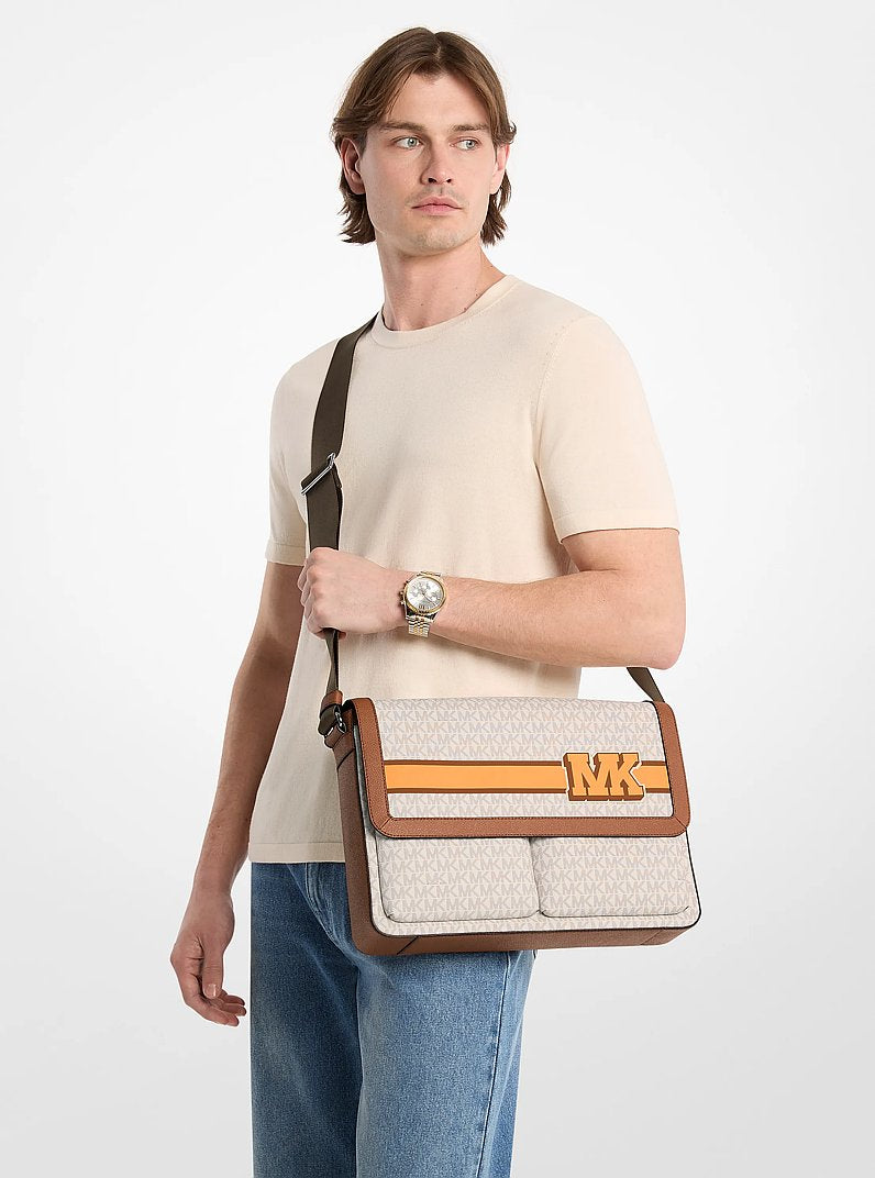 Michael Kors Pacey Embellished Signature Logo Messenger Bag Vanilla Combo