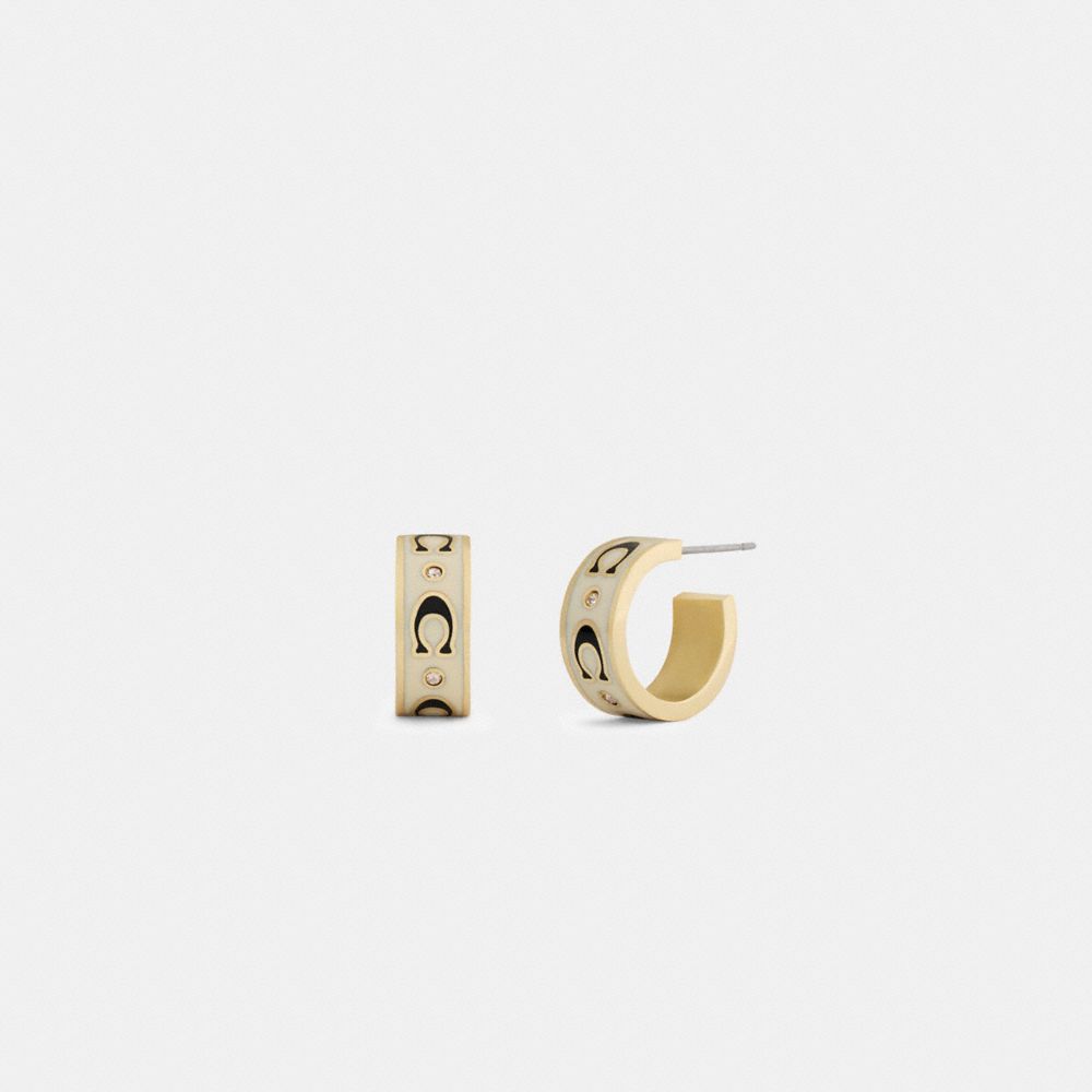 Coach Repeated C Huggie Earrings Gold Chalk